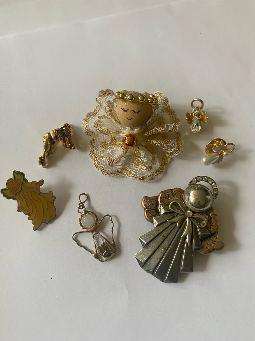 Vintage Gold and Cream Lace Angel Brooch Collection lot